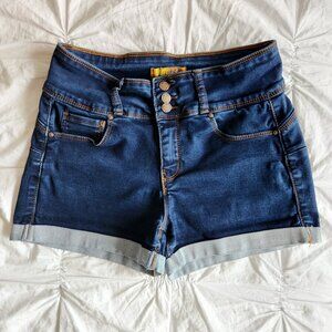 Butt, I Love You Wax Jean Size M Dark Denim Rolled Cuff Mid-Rise Shorts STRETCH